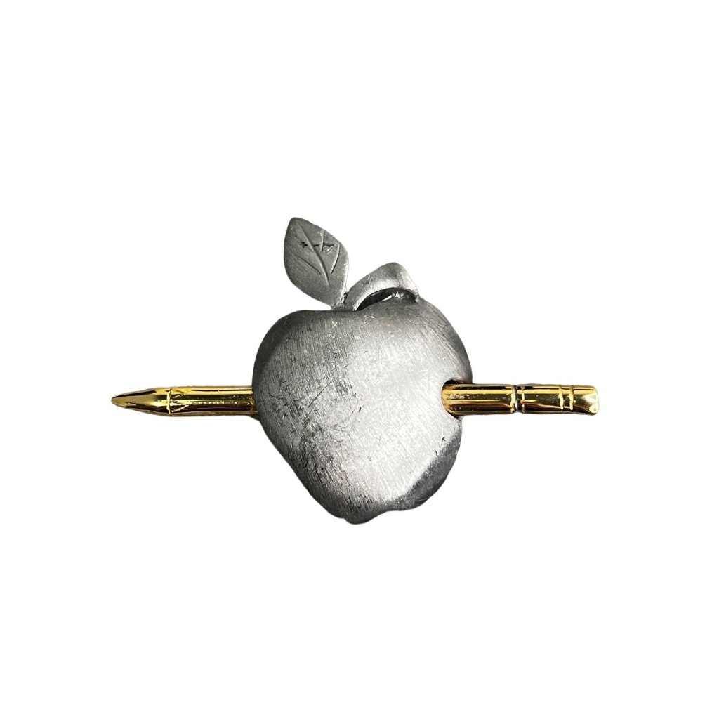 Vintage Ultra Craft Apple Pencil Pin Brooch Silver Gold Tone Teacher Jewelry